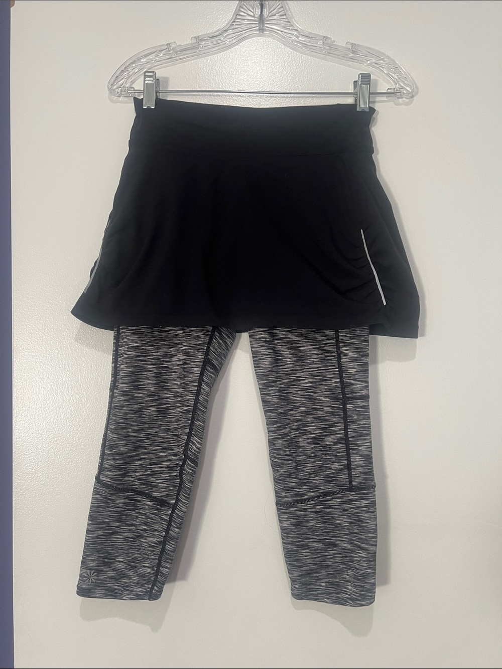 Black Skort with Grey Space-Dye Capri Leggings - Active Womens Outfit XS